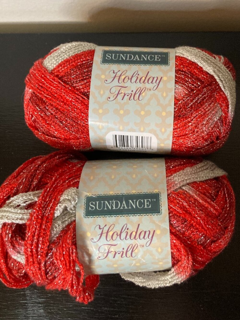 Sundance Holiday Frill Red/Silver/Gray Metallic Ruffle Yarn - 2 Skeins NWT